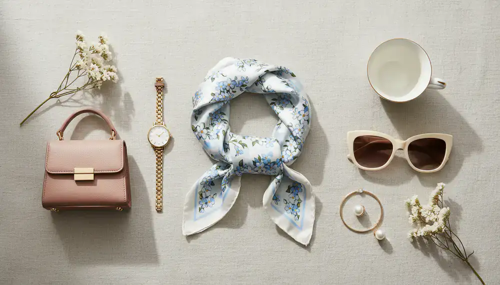 Styled flat-lay of elegant fashion accessories
